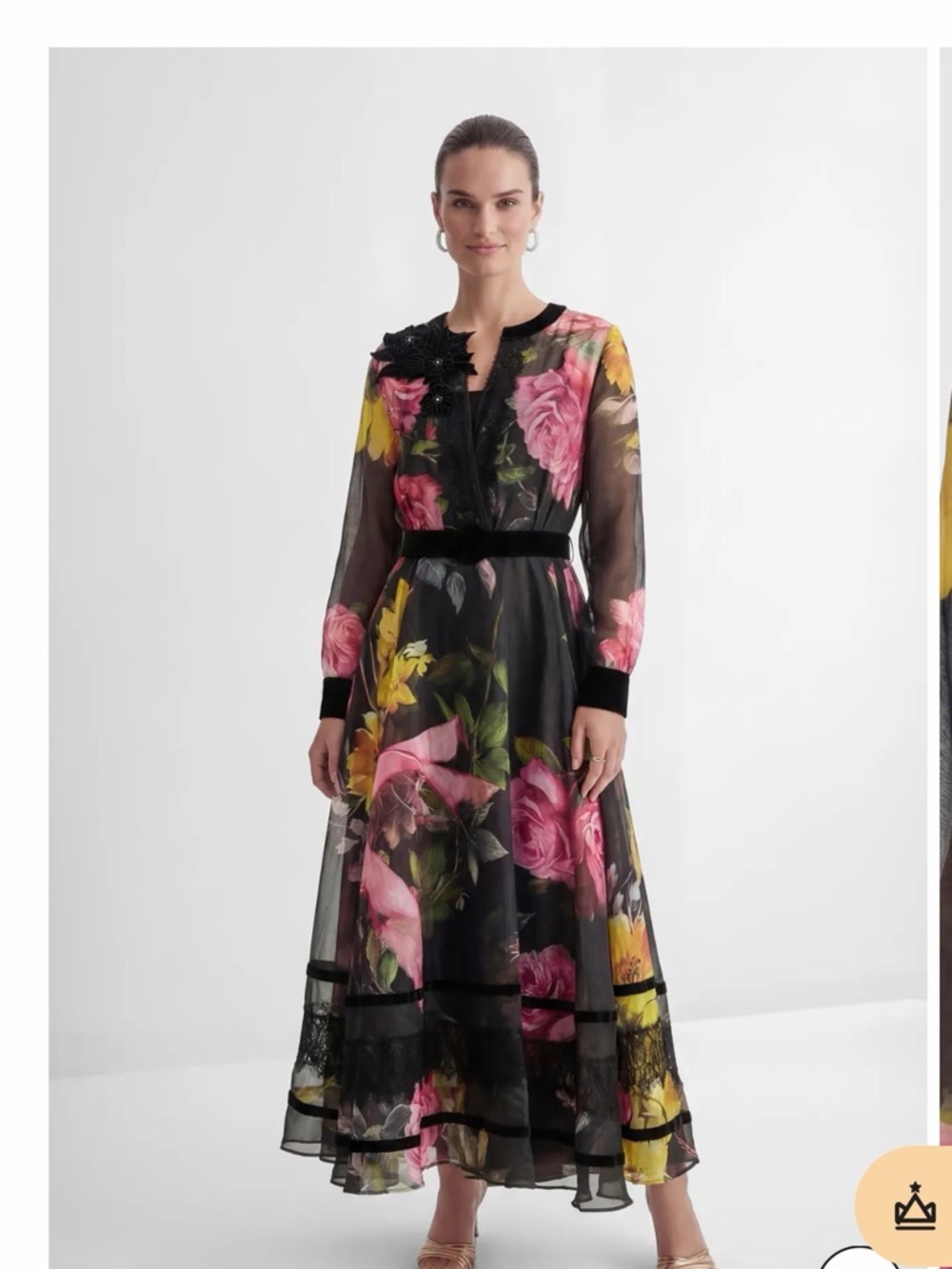 Black Floral Maxi Dress with Pink & Yellow Roses